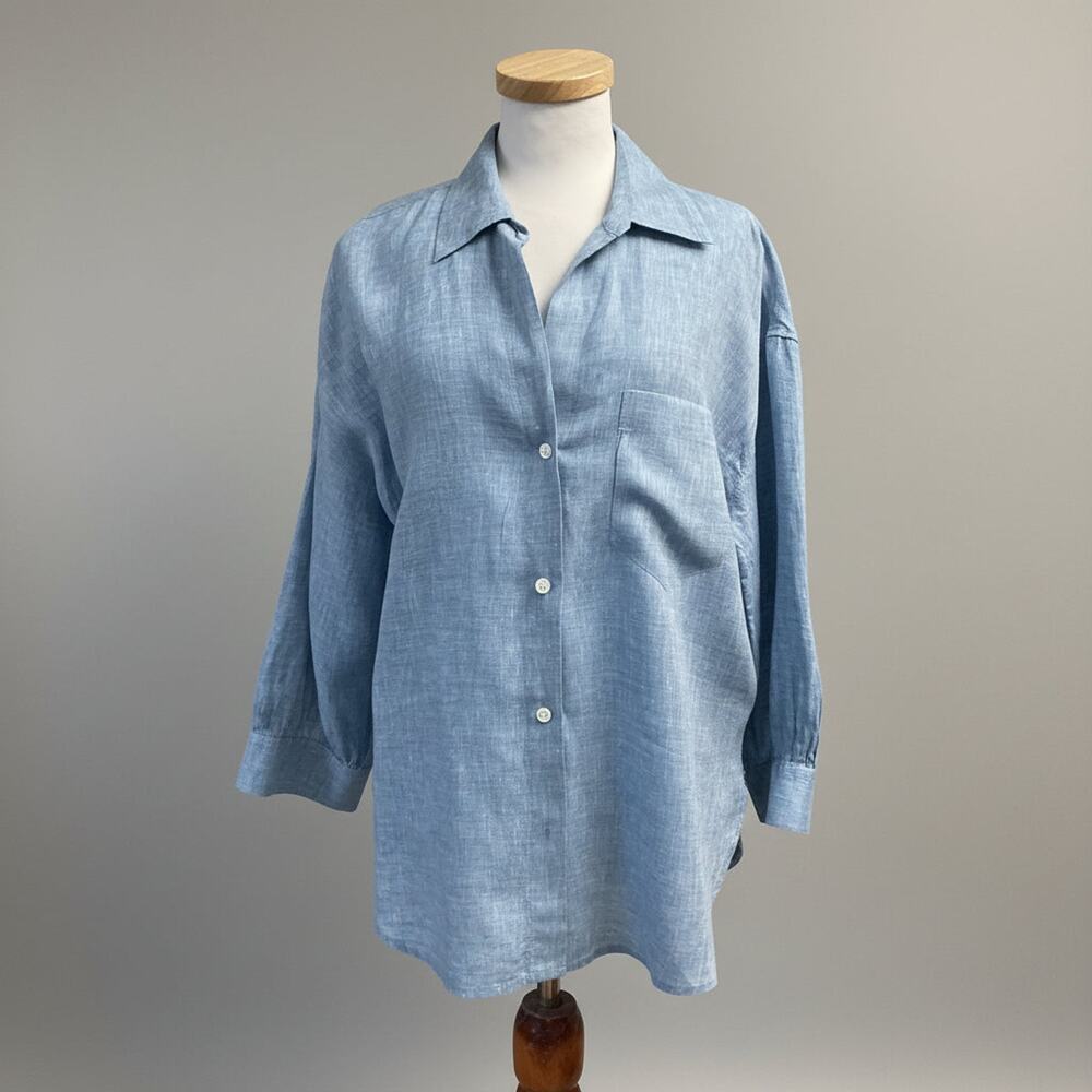 Madewell light blue linen blouse, size L